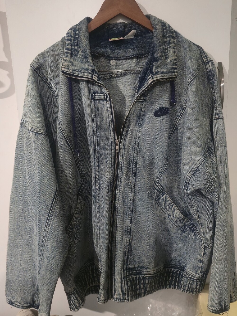 Nike Light Blue Washed Denim Bomber Jacket